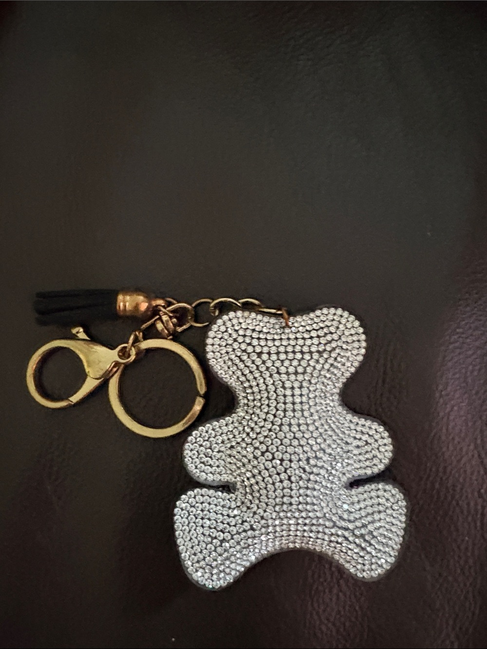 Crystal Teddy Bear Keychain Charm - Silver